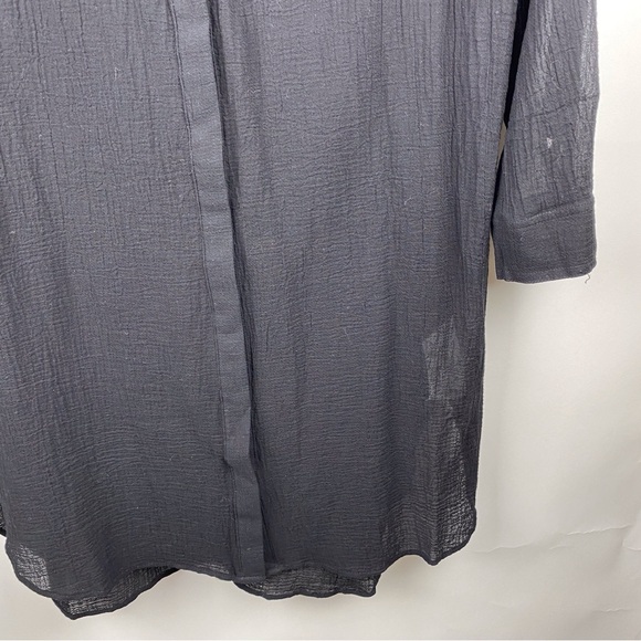 Seafolly Australia Crinkle Beach Shirt Black Size Medium Button Roll Sleeves - Picture 8 of 14